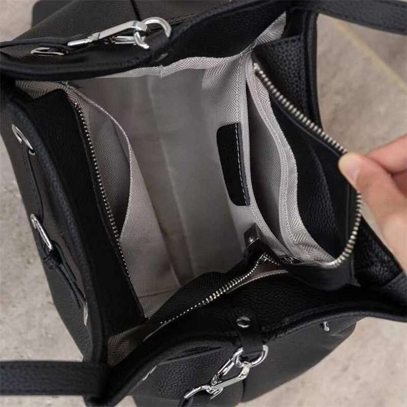 Women's Bags Toptrends 100% Genuine Leather Bucket Shoulder Tote Bags For Women 2025 Designer Crossbody Shopper Work Ladies Handbags
