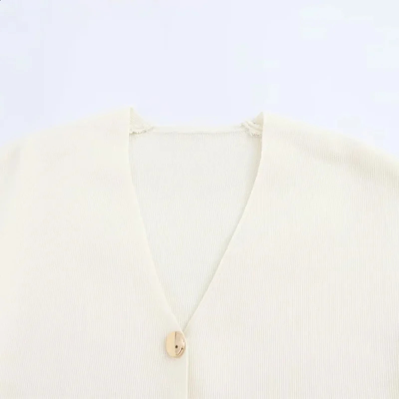 TRAF Womens Knitted Outerwear Spring Autumn Elegant Short Sleeve Jacket Coat Ladies Fashion Casual White Sweater Coat 250410