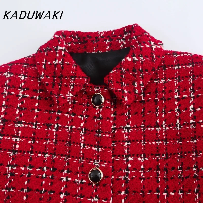 KADUWAKI Womens Tweed Jacket Skirts Autumn O-neck Long Sleeve Button Coat Elegant 2 Piece Set Women Sheath Mini Skirt Outfits 251106