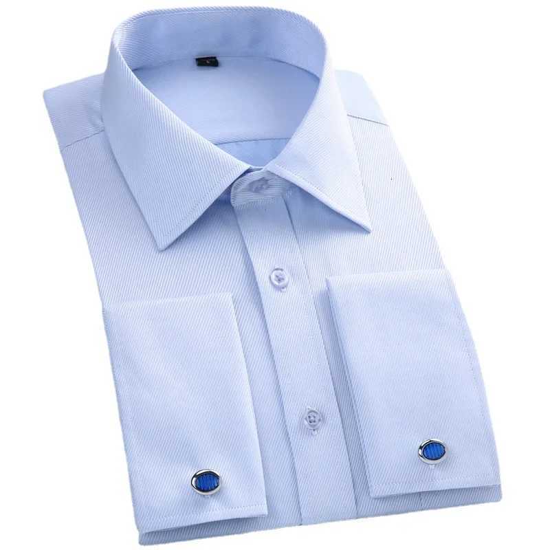 2024 Men French Cuff Dress Shirt Cufflinks New White Long Sleeve Casual Buttons Male Brand Shirts Regular Fit Clothes K251110