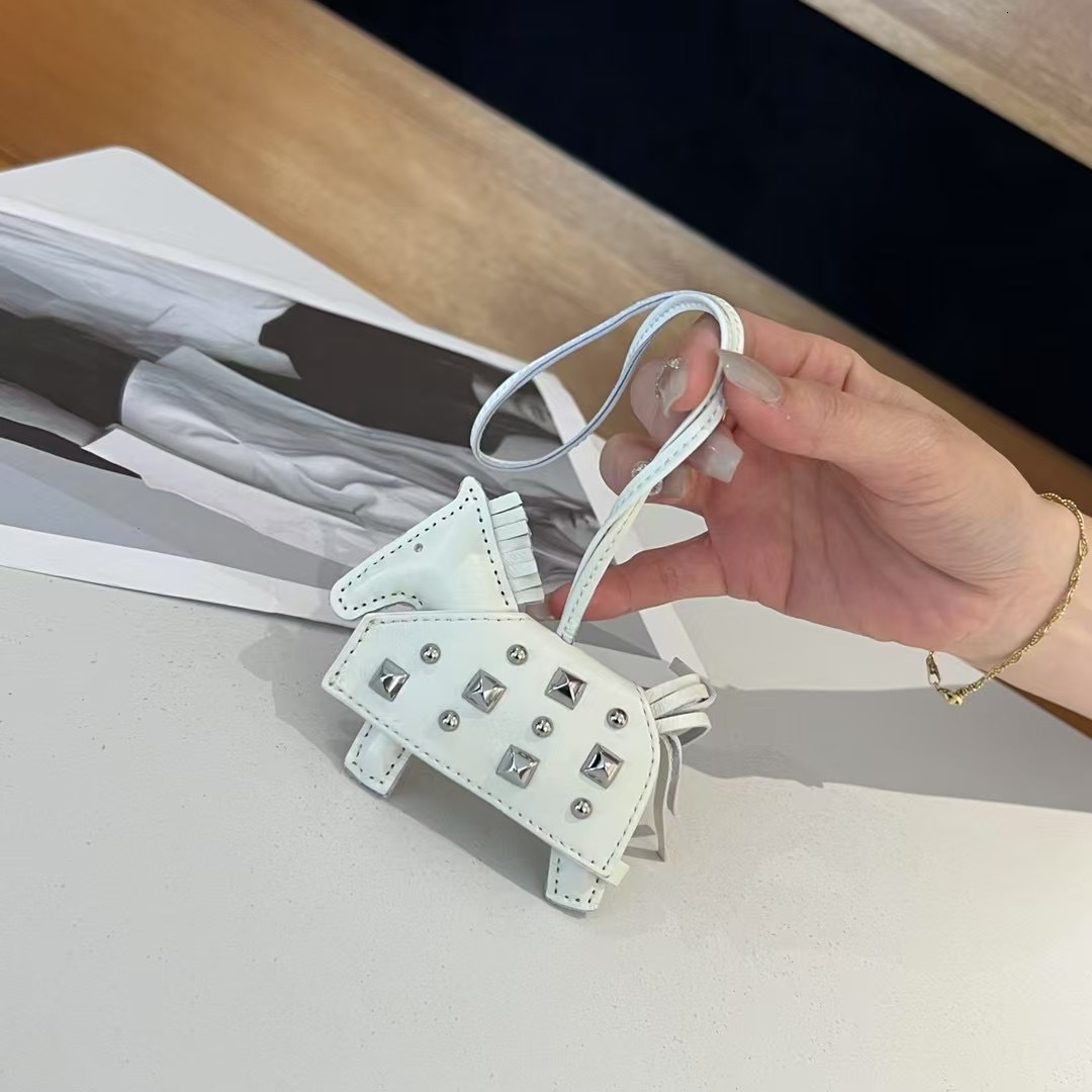 designer bag charm h home pony car hanging ornament keychain sheepskin genuine leather new rivet war horse bag pendant