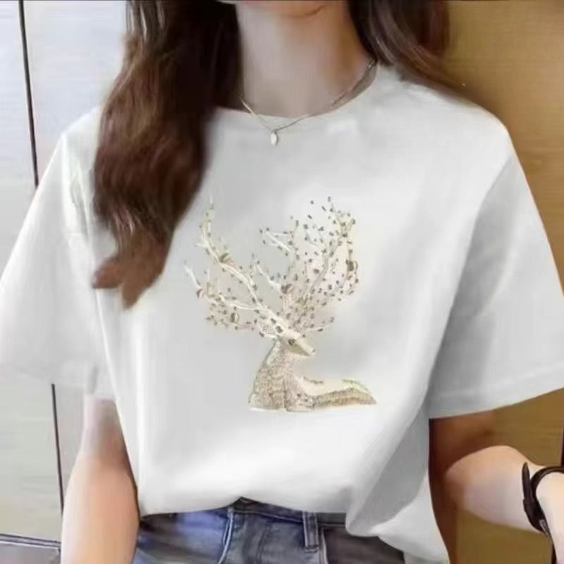 2025 Designer's Summer New Short Sleeved T-shirt Women's Floral Print Casual Top Student Korean Cartoon Fashion Loose Size Instagram T-shirt