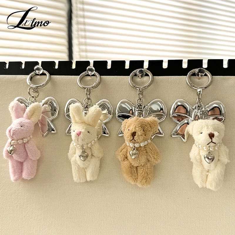 Ins Style Treasure Bear Keychain Plush Rabbit Bow Phone Pendant Phone Case Charm Packaging Decoration Car Key Ring W250411