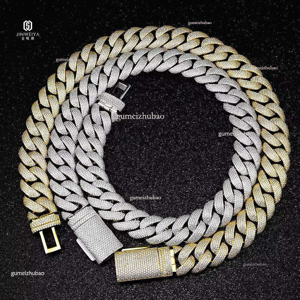 New Arrival 20mm Cuban k Moissanite Chain Prong Large Necklace Bracelet with Pendants Hiphop Rapper Style