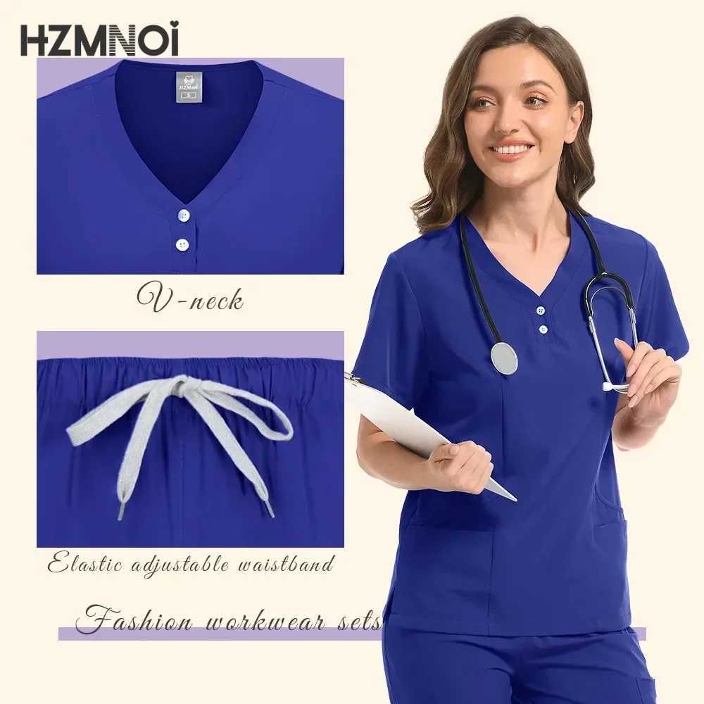 Women Medical Uniforms Elastic Scrubs Sets Hospital Surgical Workwear Short Slve Top Pants Nursing Accessories Doctors Clothes X250410
