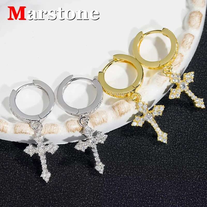 Full Moissanite Diamond D Color Cross Earrings S925 Sterling Sliver Plated White Gold Earrings for Women Men