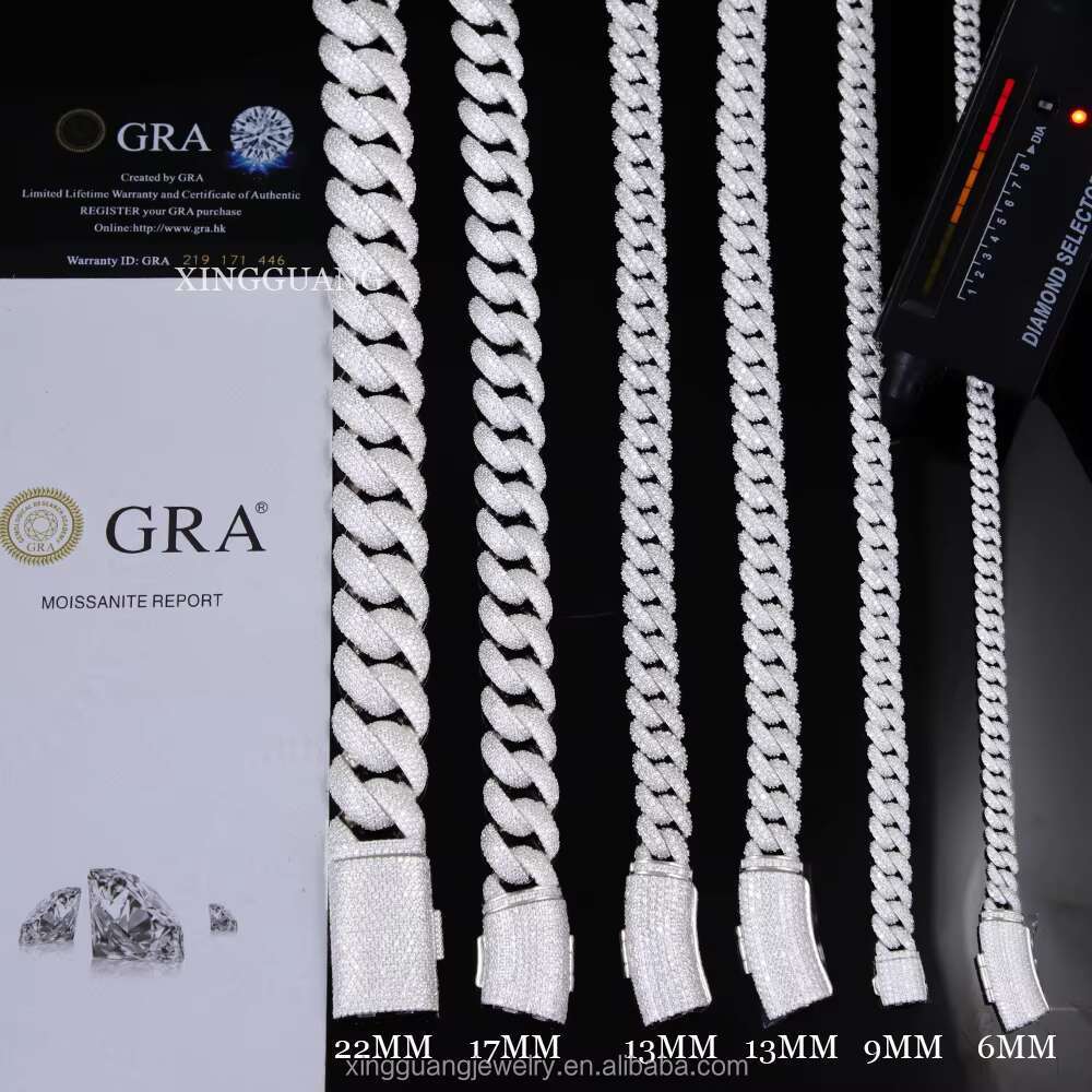 Hiphop 6mm-13mm Wide S925 Sterling Silver Chain Iced Out Diamond VVS D Color Moissanite Cuban Link Chain
