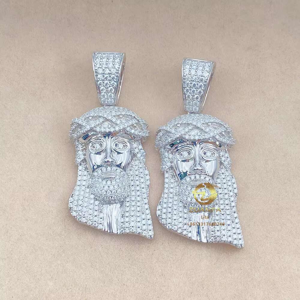 Manufacturer Direct Sale High Quality Hip Hop Iced Out Solid Back Jesus Head 925 Gold Plated Mens Necklace Pendant