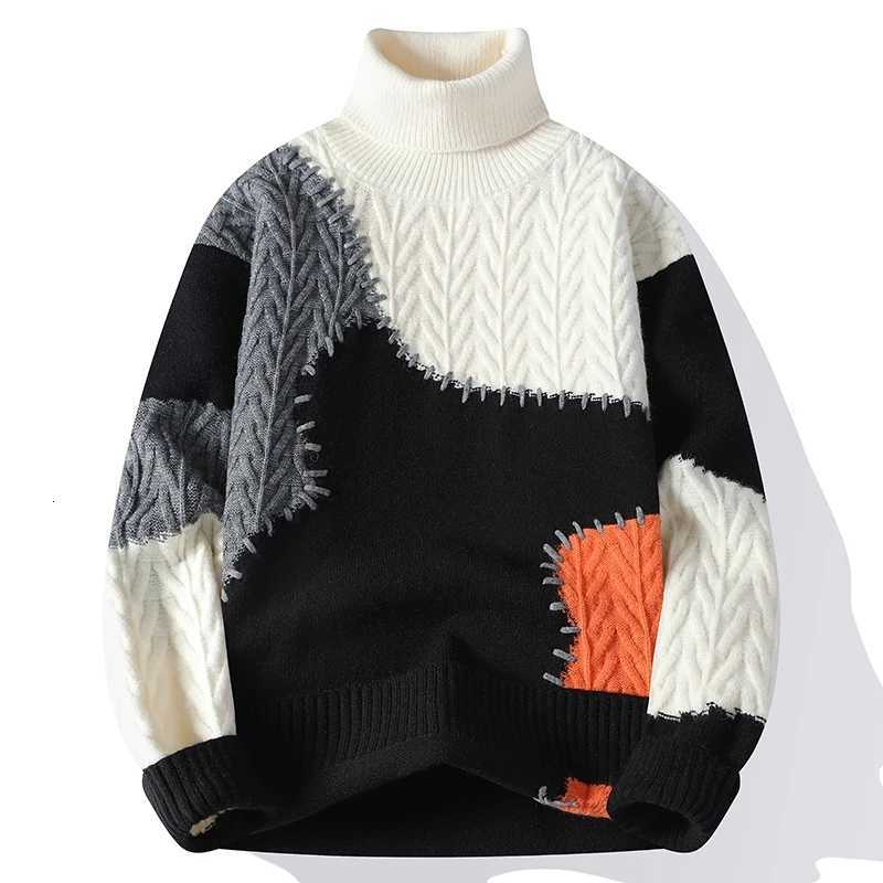Korean Trend Turtleneck Knitwear Harajuku Style Patchwork Colour Collision Pullover Casual Sweater Loose Couple Tops W251111