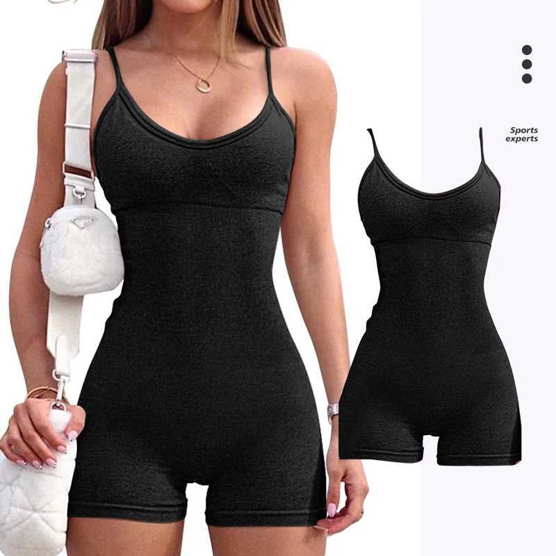 Womens yoga one-piece sexy spaghetti strap abdominal control pad sports bra jumpsuitW250411