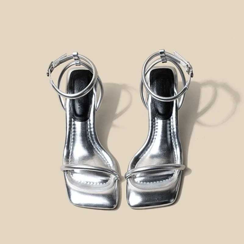 Womens high-heeled sandals square slim high-heeled shoes e-length strip open toe sandals dress French temperature sandals De MujerXJ250410