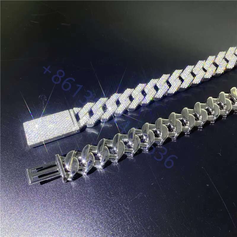 Zuanfa 20mm 3 Rows Mens Heavy Chain 925 Sterling Silver Hand Set VVS Moissanite Diamond Cuban Link Chain