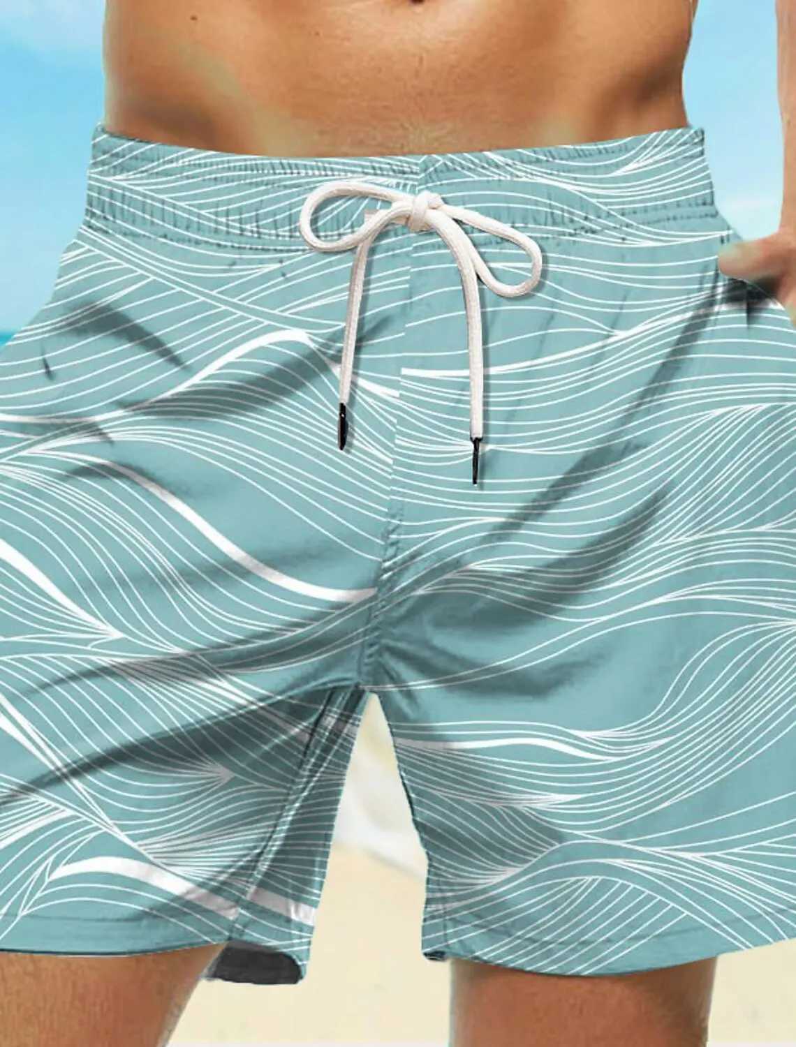 New Mens Board Short Swimming Short Tree Trunk Dragging Wave Graphic Printing Fast Drying Leisure Vacation HawaiiW250410