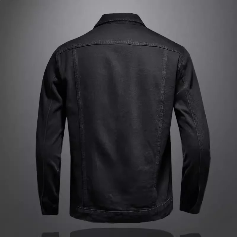 High quality fashionable handsome trend black button multi pocket solid color denim jacket mens 250401