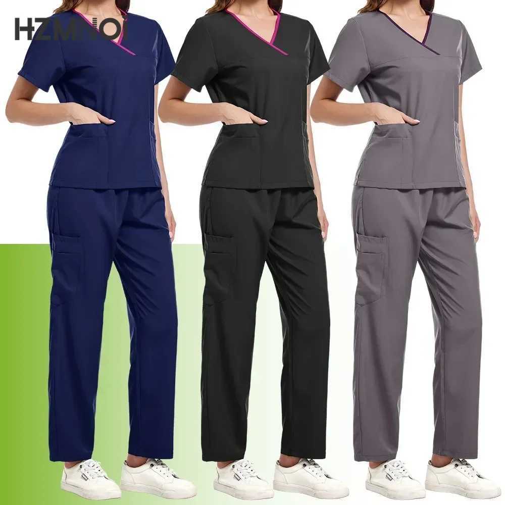 Casual Short Slve V-neck Straight Sets Pharmacy Work Clothes Medical Nurse Uniform Scrubs Women Set Nursing Uniforms X250410