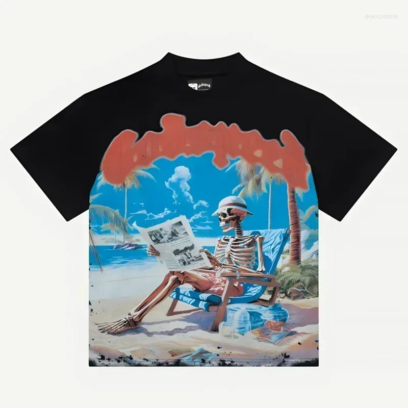 Men's T Shirts Four Seasons All-match T-shirt Hip Hop Men Women Ruffian Handsome Skull Print Casual High Quality Top Shirt