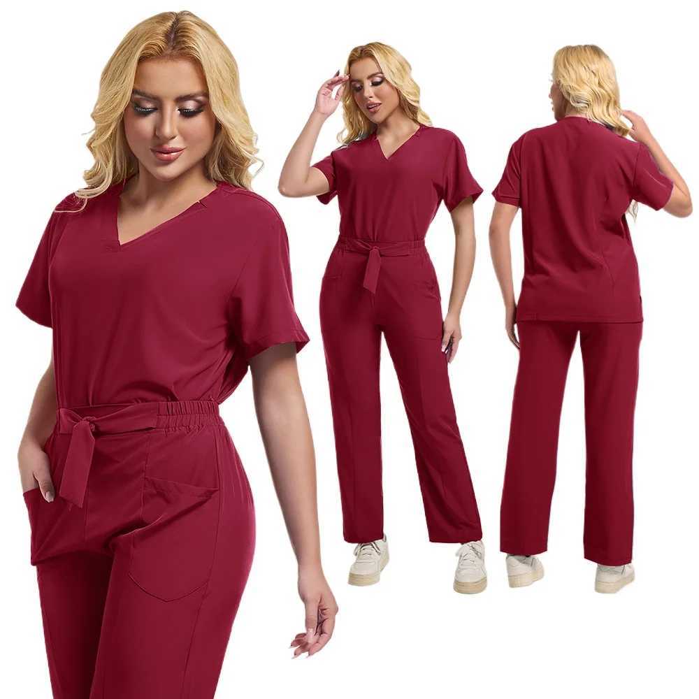 Nurse Uniform Medical Beauty SPA Uniform Dental Scrub Nursing Healthcare Scrubs Set Women Surgical Gown Top+pants Suit X250410