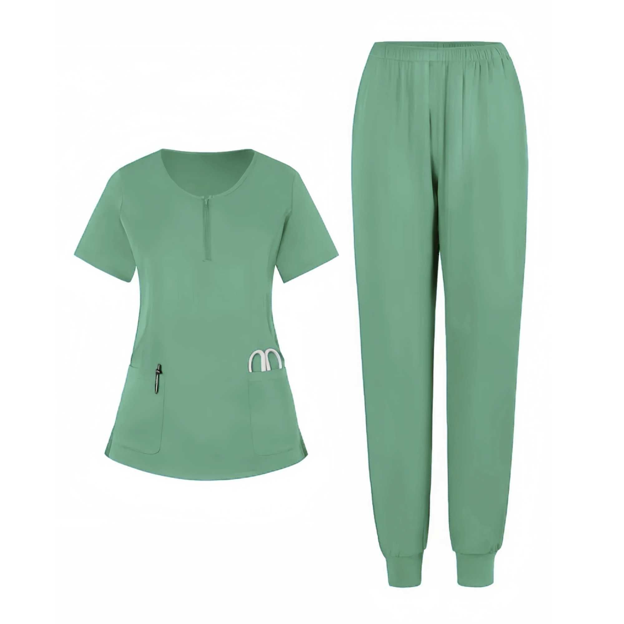 Medical Nurse Uniform 2Pcs Zip Medical Scrubber Set Womens Hospital Uniform Surgery Dental Overalls Spa Clinic Beauty Work Clothes X250410