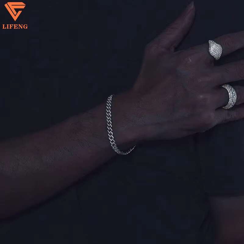 Custom 6mm White Gold Cuban Link Bracelet With VVS Moissanite Diamond Hip Hop Jewelry Bracelet Iced Out Chain Men Charm Bracelet