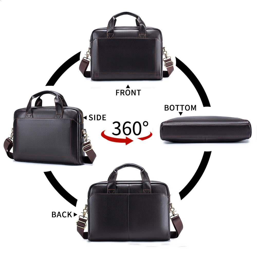 Mens leather handbag top cowhide briefcase notebook bag diagonal cross office 250409