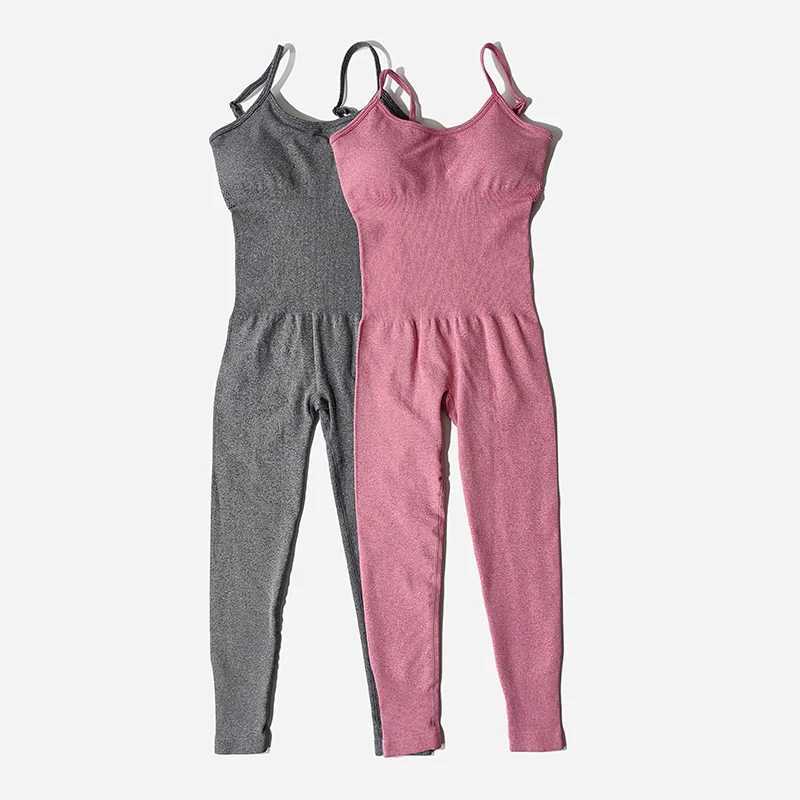 Womens track yoga set seamless jumpsuit one-piece fitness exercise jumpsuit sportswear gym set womens fitness suitW250411