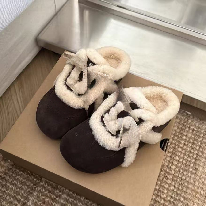 Designer suede lace up plush slippers comfortable autumn and winter new warm cotton shoes designer shoes