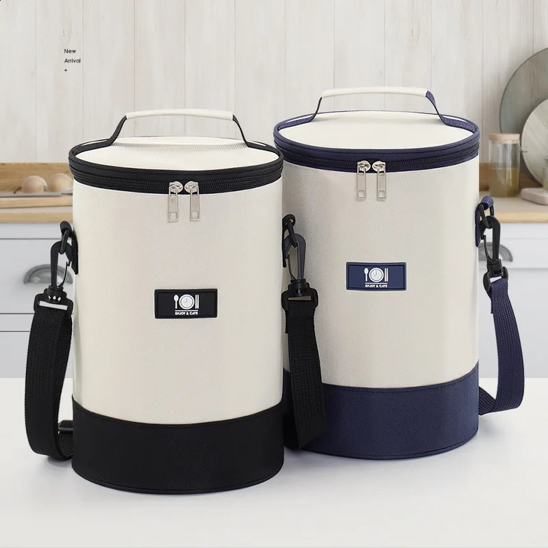Round Oxford lunch bag round handbag thick aluminum foil outdoor thermal insulation cylindrical office dining bag ice box 250410