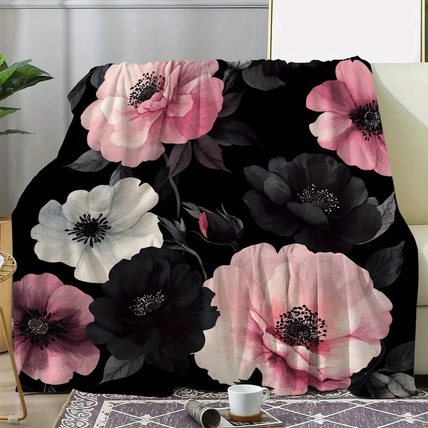 Cozy Vintage Floral Flannel Throw Blanket - Soft Warm Versatile for Couch Bed Car Office Camping All-Season Gift Idea C251111