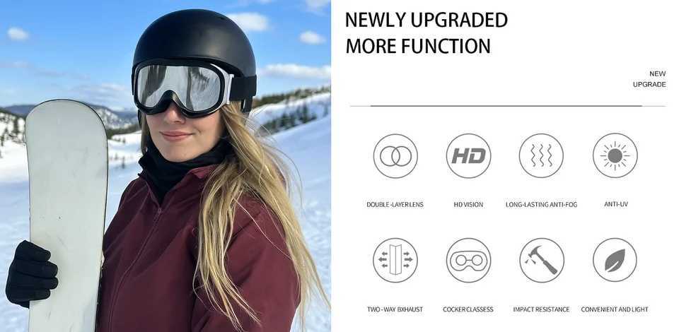 Mens Womens Outdoor Double-Layer Anti-Fog Ski Goggles Spherical Design PC Frame Silicone Lenses Snow Sports K251110
