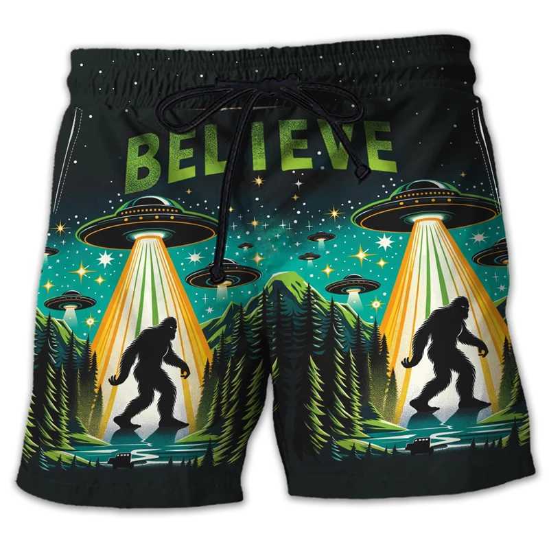 Fashionable Bigfoot Shape Beach Shorts for Mens Summer Trend Loose Vacation 3D Printed Childrens Shorts Casual Oversized Swimming PantsW250410