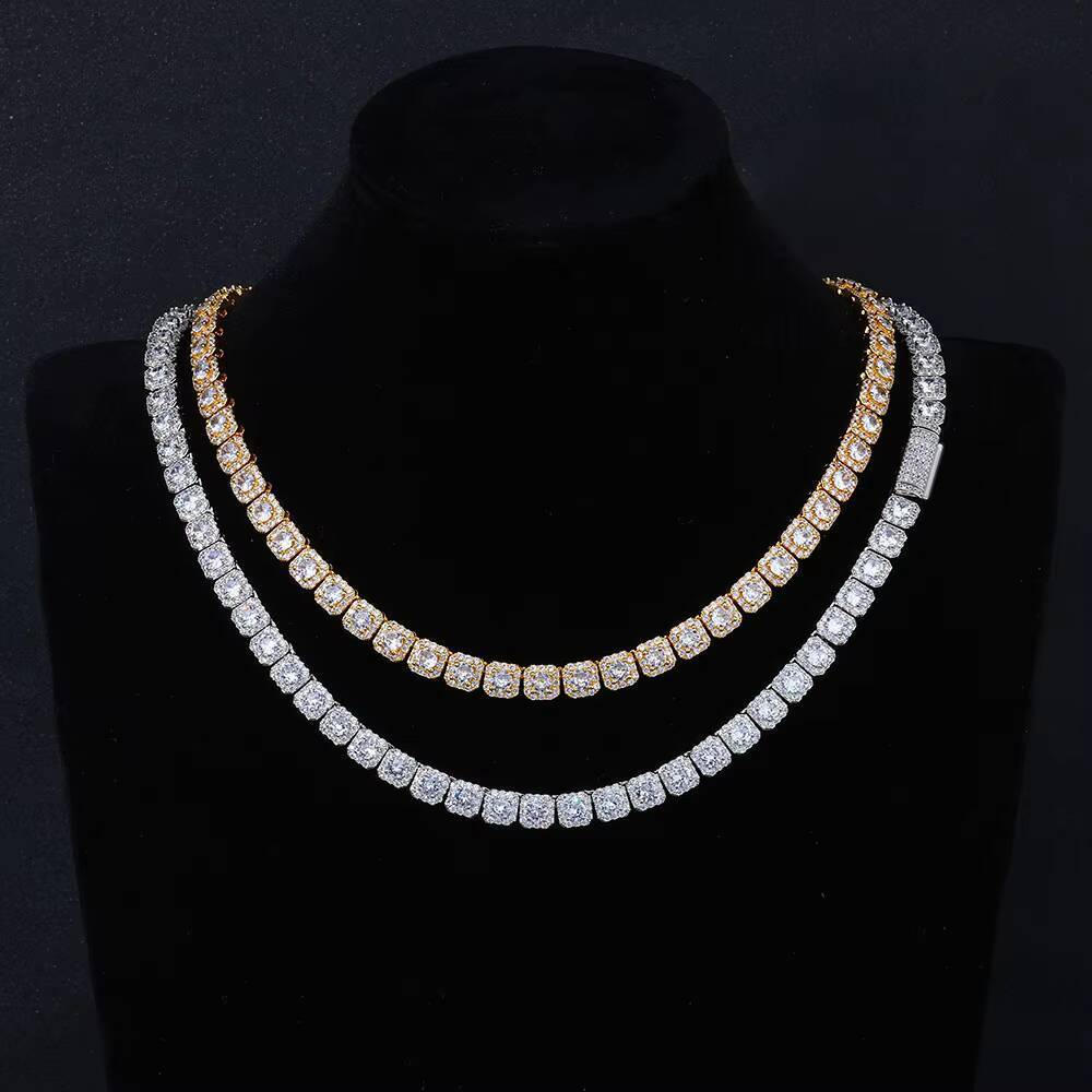 NUOYA Luxury 7mm Clustered Tennis Chain VVS Moissanite 925 Sterling Silver Diamond Necklace Hip Hop Jewelry Womens Gift