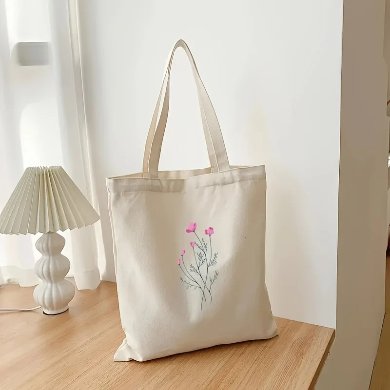 Floral Pattern Print Canvas Tote Bag Convenient Storage for Going Out Traveling Shopping Casual Use Bags 251110