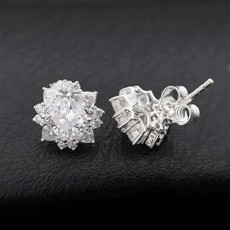 Full Moissanite Diamond Flower Earrings Square Cut D Color VVS 925 Sterling Silver Yellow Gold Earrings for Women Men
