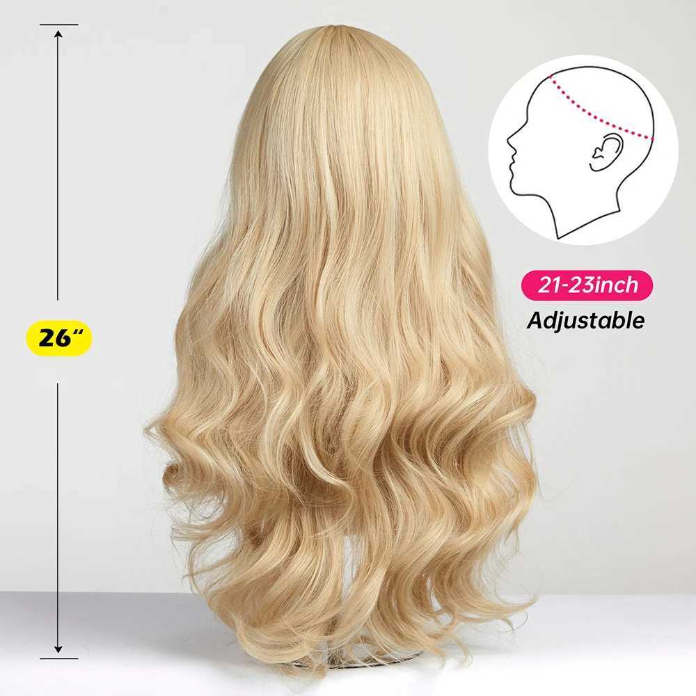 EASIHAIR Sandy Blonde Golden Wavy Synthetic Wigs with Long Bangs Cosplay Lolita Party Hair Wigs for Women Natural Heat ResistantT251111