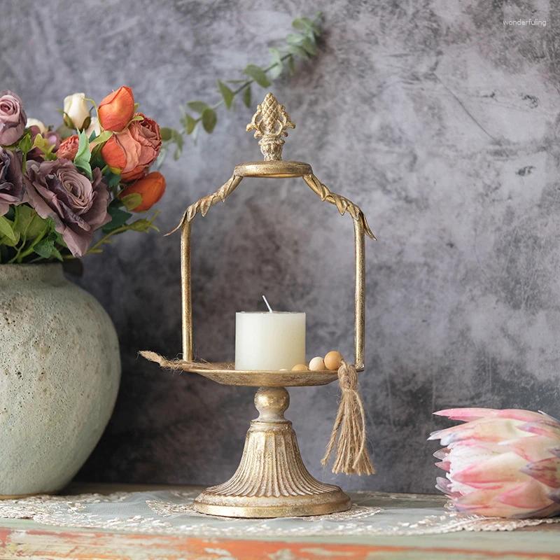 Candle Holders 1pc Antique Vintage Party Wedding Church Themed Metal Holder With Storage Tray Candlestick Display Stand H260310