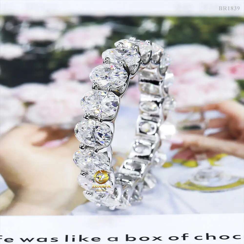 Iced Bling Oval Moissanite Eternity Ring for Women Men 925 Sterling Silver D Color VVS Moissanite Diamond Wedding Band Pass Test