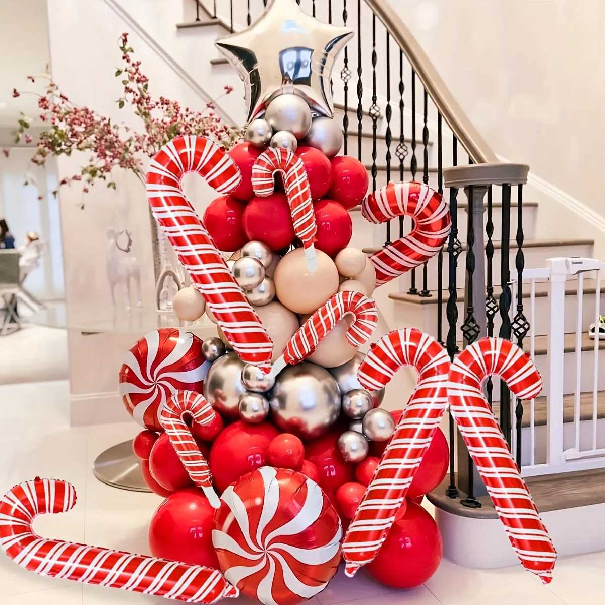 Christmas 10pcs Christmas Candy Cane Stick Balloons Outdoor Candy Canes Decor for Xmas Decoration Supplies Navidad Decoration Supplies Y251111