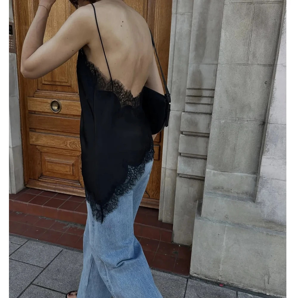 Women Sexy Satin Lace Trim Cami Tops Silk V Neck Spaghetti Strap Tanks Tops Y2k Coquette Loose Going Out Camisoles Streetwear251111