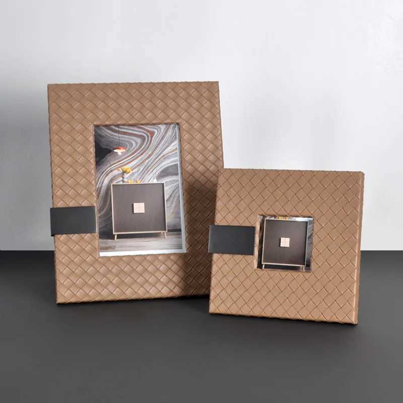 Modern Luxury Woven Texture Leather Picture - Elegant Decorative Tabletop Frame for Bedroom and Home Decor L251110 H260306
