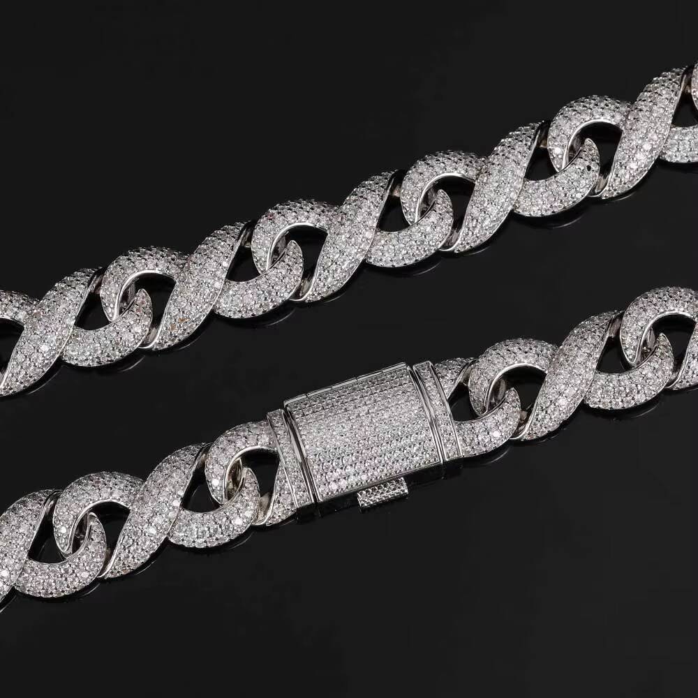 Hip Hop Jewelry Iced Out VVS Moissanite Cuban Link Chain 15mm 925 Sterling Silver Infinity Cuban Link Necklace