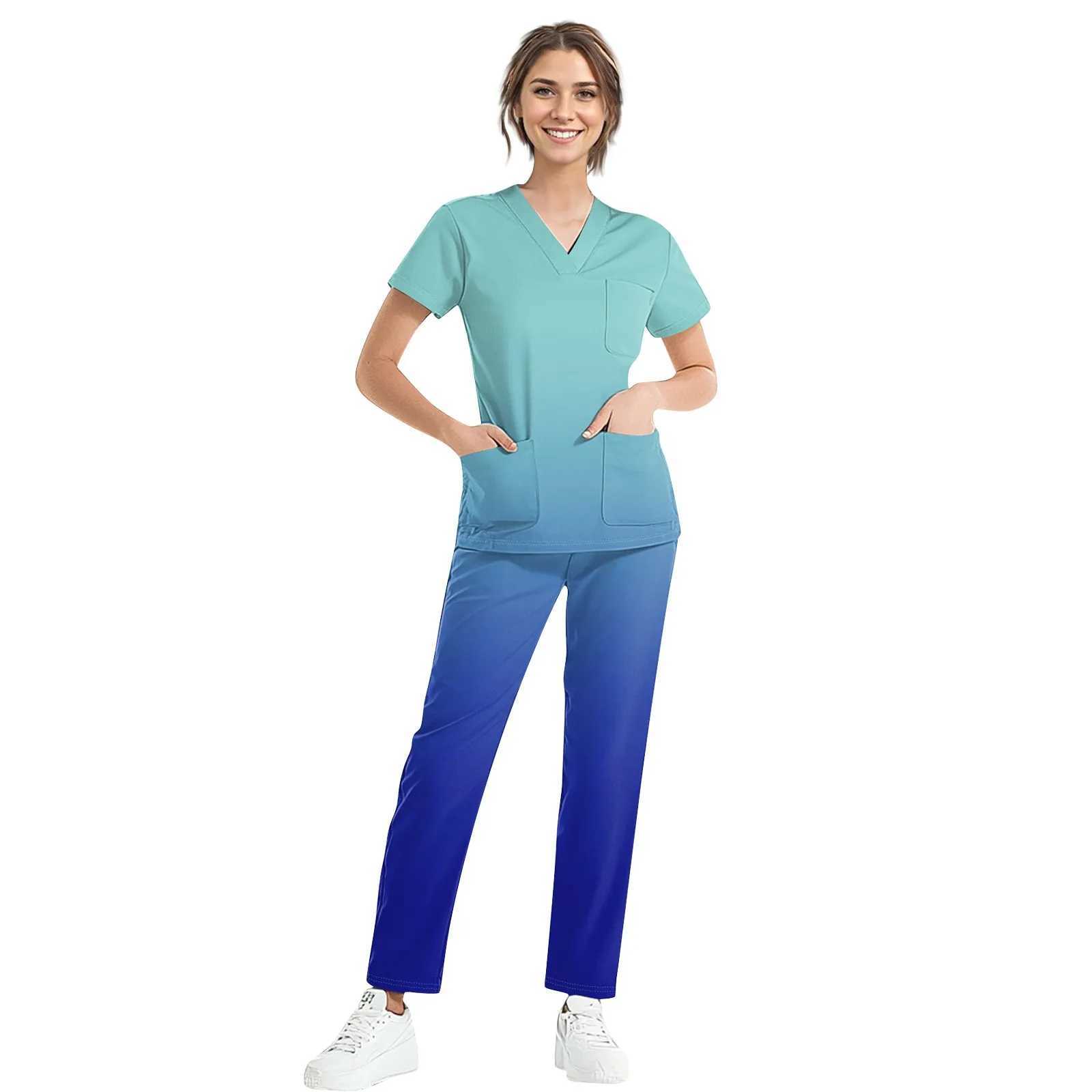 Medical Uniform Fashion Womens Matte Set Stretching Soft Y Collar Top Pants Hospital Pet Clinic Doctors Compare Colors X250410