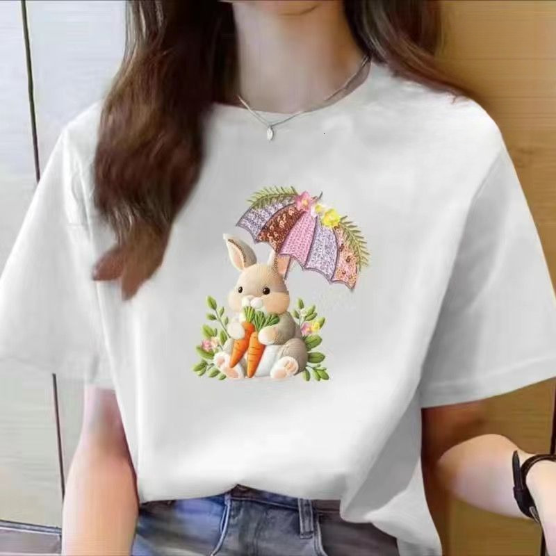 2025 Designer's Summer New Short Sleeved T-shirt Women's Floral Print Casual Top Student Korean Cartoon Fashion Loose Size Instagram T-shirt