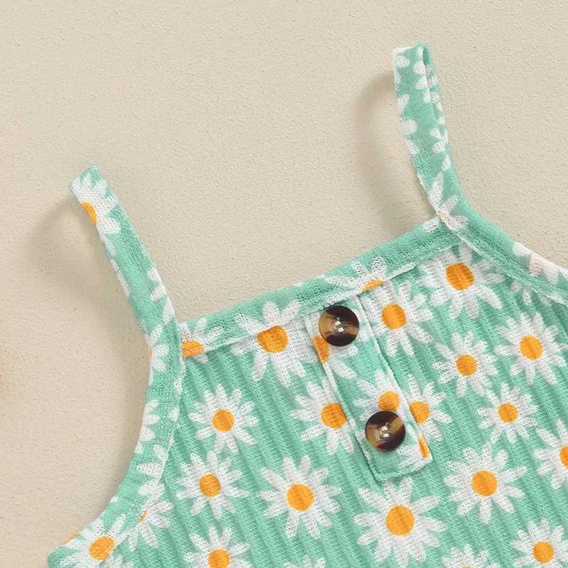 Pudcoco Kids Baby Girls Summer 2-piece set daisy print sleeveless bodysuit elastic shorts set fashionable cute clothes 1-5TXJ250410
