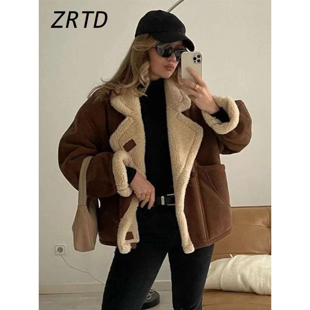 Casual Women's Fleece Coats Loose Lapel Single Breasted Pocket Full Sleeve Jacket 2024 Autumn Winter Lady Vintage Warm Overcoat