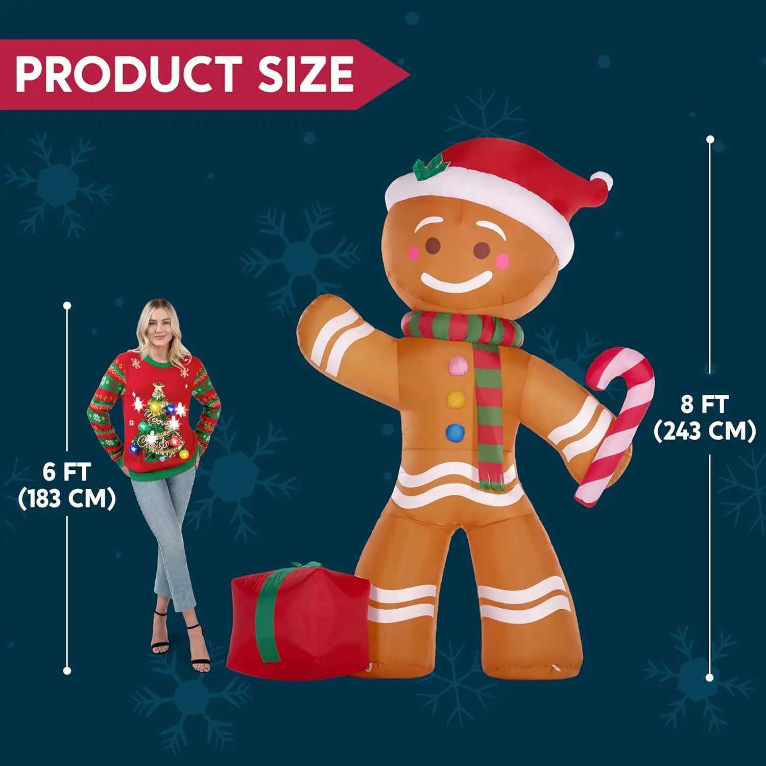Christmas JOYFY 8 FT Christmas Inflatable Gingerbread Man with Candy Cane with Build-in LEDs for Xams Party Outdoor Dcor Y251111