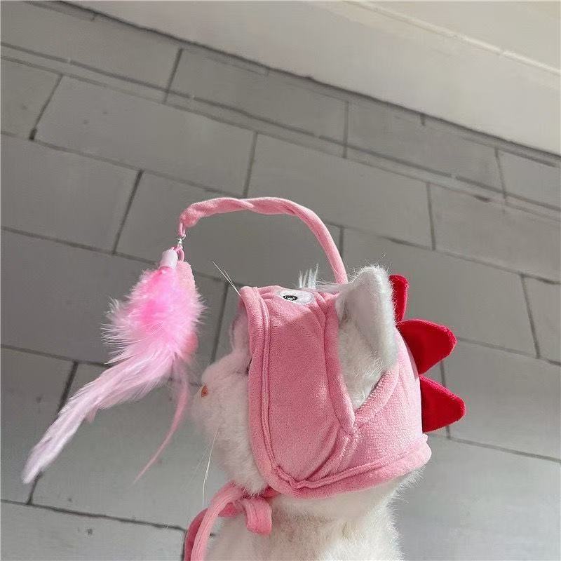 Cat hat with a built-in cat toy, cat headgear, pet dog feather self-entertainment toy, pink hat