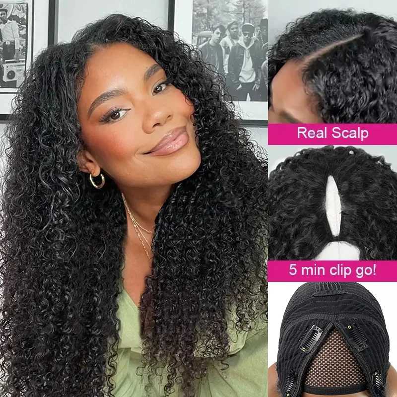 Glueless Kinky Curly V Part Wig Human Hair No Lace Wig Deep Wave Frontal Wig Water Wave Human Hair Wig Brazilian Hair For WomenT251111