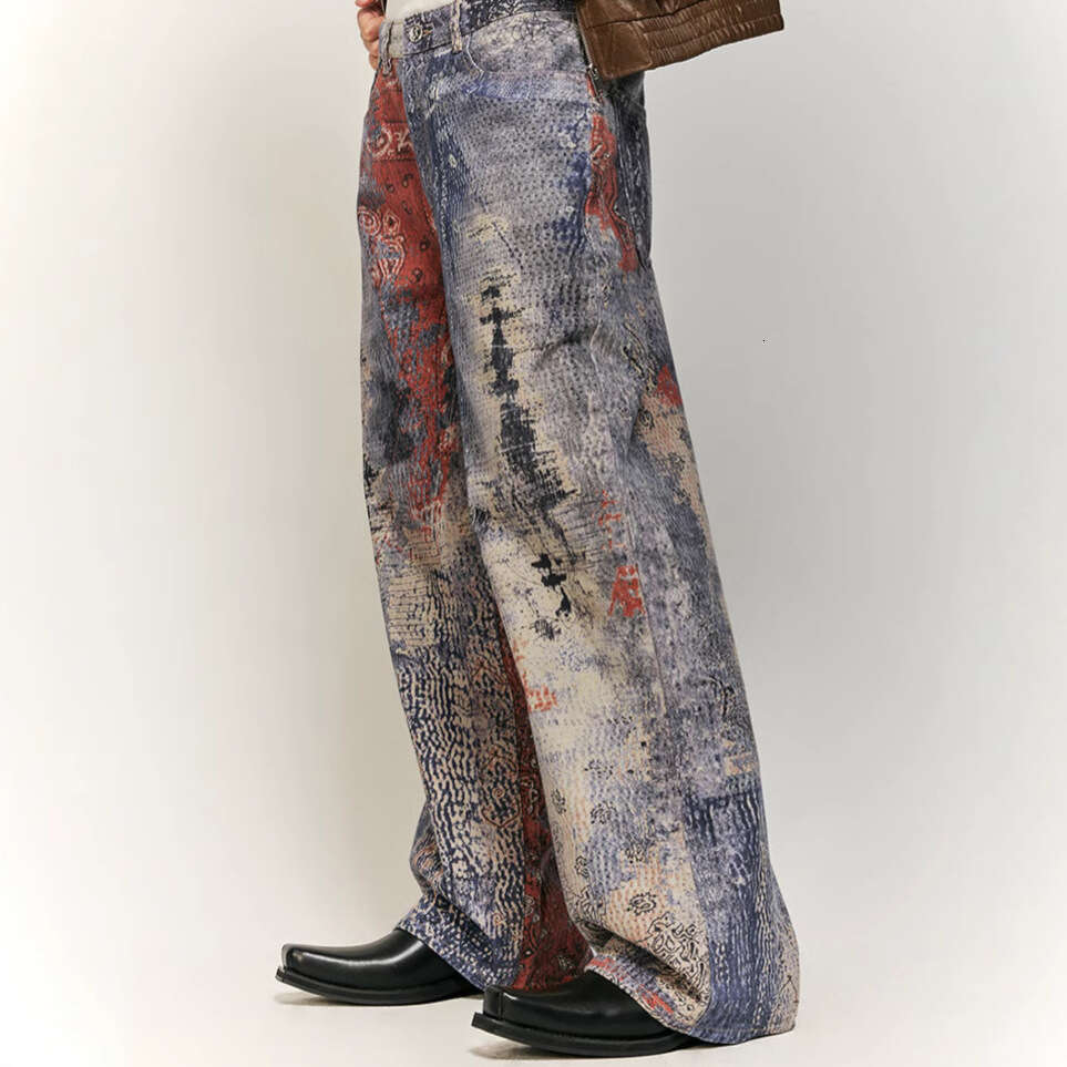 Women's Wear Women's Wear High Street Cashew Flower Digital Printed Denim Workwear Loose Y2k Jeans