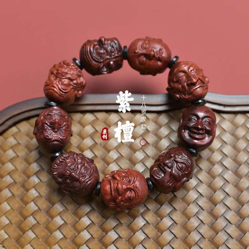 Natural Indian Small Leaf Rosewood Carving Woven Bracelet Holding Buddha Beads String Men and Women Plate Retro
