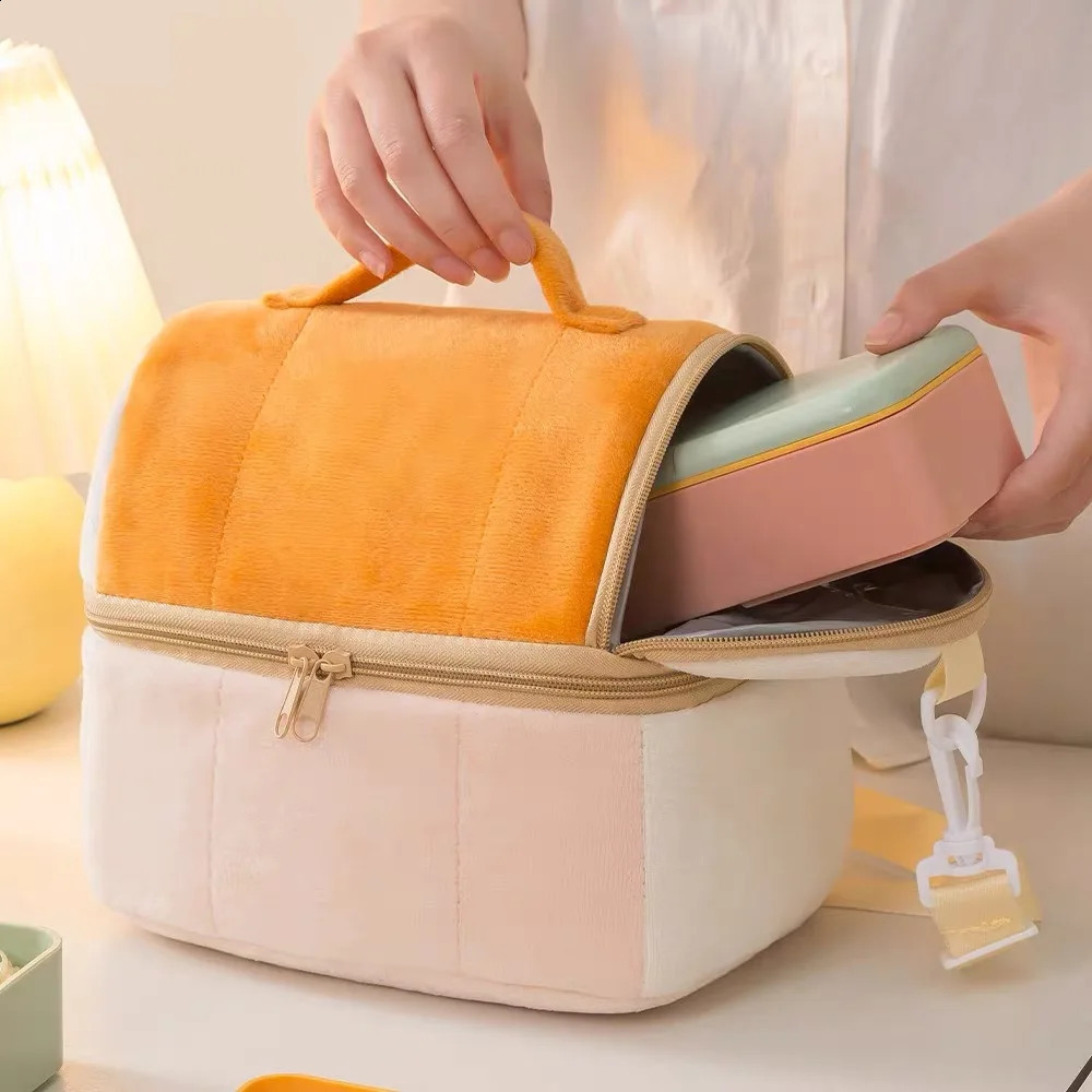 One shoulder bento lunch box toast bag portable insulated thick double-layer large capacity food hiking picnic bag 250410